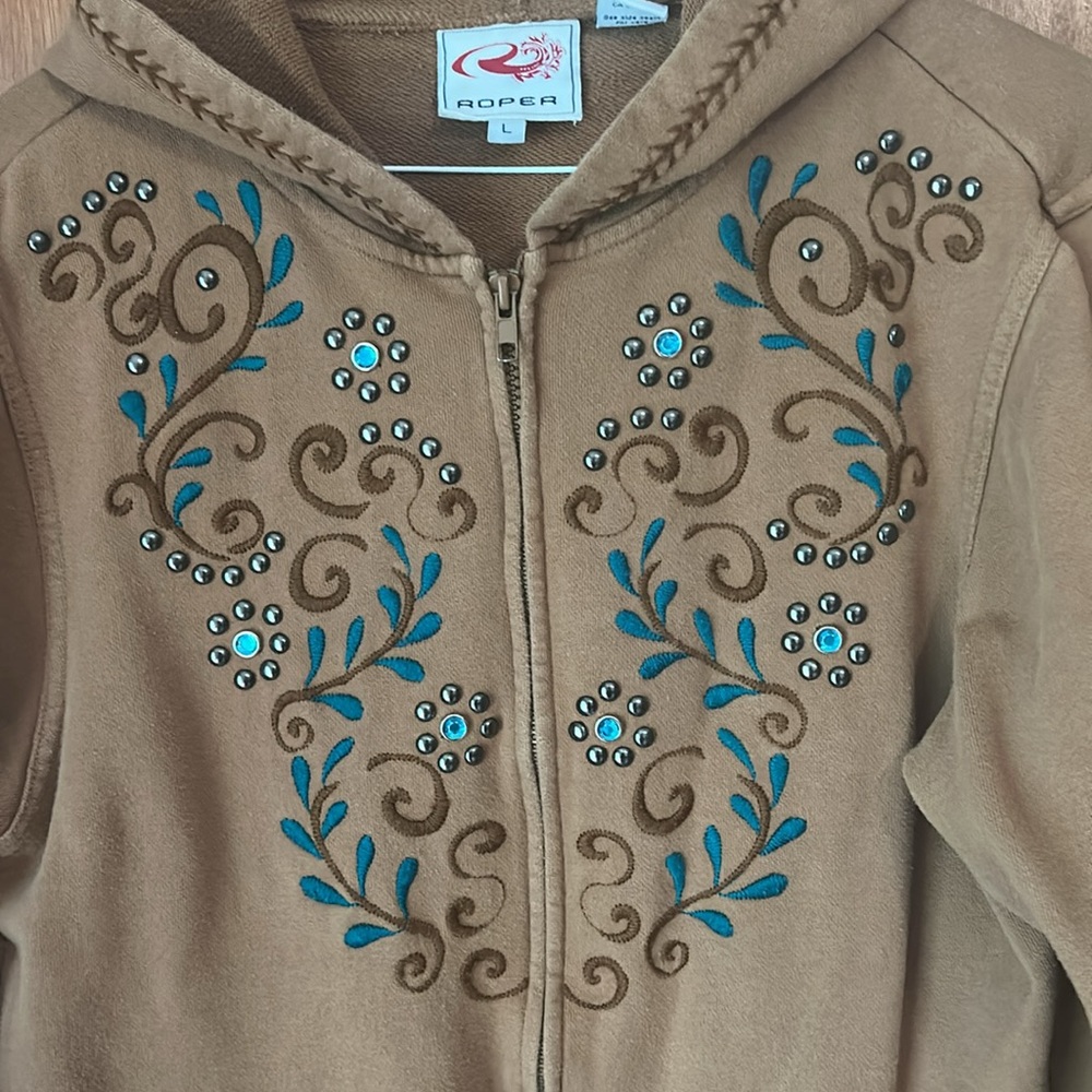 Vintage Roper Zip Up Hooded Embellished Sweatshirt. Women’s large - Picture 2 of 8